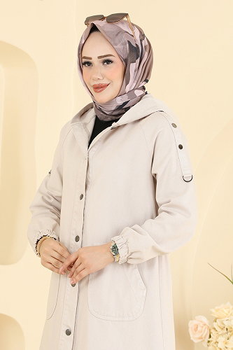 moda selvim Abaya 044DFL152 Stone - Thumbnail