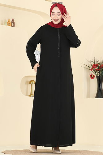 moda selvim عباءة أسود 0502ORG1169 - Thumbnail