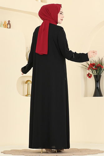 moda selvim عباءة أسود 0502ORG1169 - Thumbnail