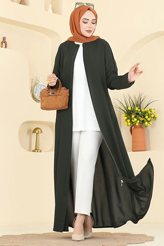 moda selvim عباءة اخضر عفني 0502ORG1169 - Thumbnail