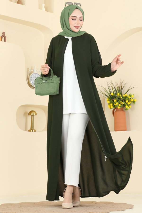 Modaselvim عباءة عباءة أخضر عفني فاتح 0502ORG1169