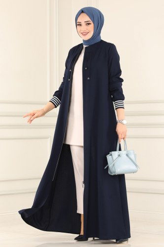 moda selvim Abaya 066PD194 Navy Blue - Thumbnail
