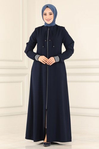 moda selvim Abaya 066PD194 Navy Blue - Thumbnail