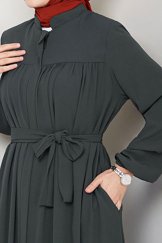 moda selvim عباءة رمادي غامق 1004ESL1097-M - Thumbnail