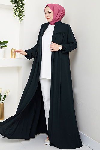 moda selvim عباءة كحلي 1004ESL1097-M - Thumbnail