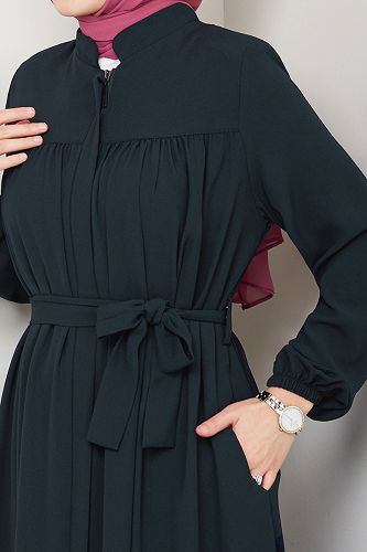 moda selvim عباءة كحلي 1004ESL1097-M - Thumbnail