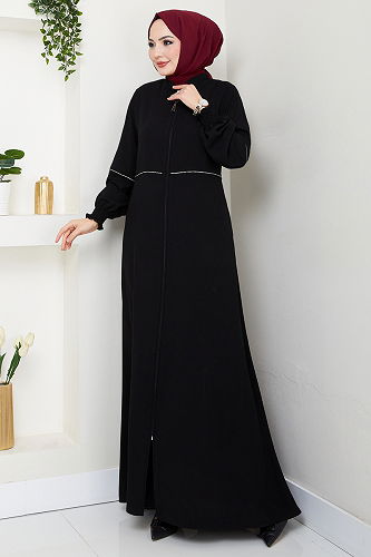 moda selvim Abaya 1006ESL1097-M Black - Thumbnail