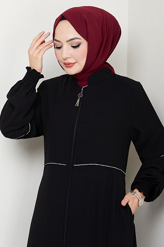 moda selvim Abaya 1006ESL1097-M Black - Thumbnail