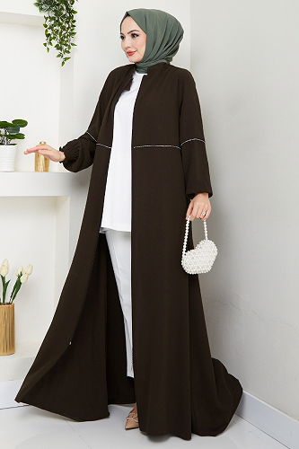 moda selvim Abaya 1006ESL1097-M Brown - Thumbnail