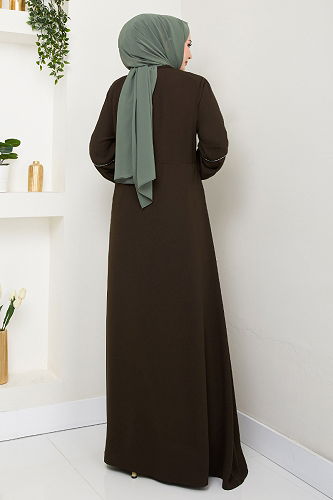 moda selvim Abaya 1006ESL1097-M Brown - Thumbnail
