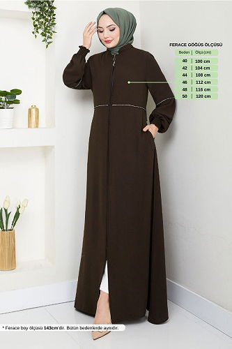 moda selvim عباءة بني 1006ESL1097-M - Thumbnail