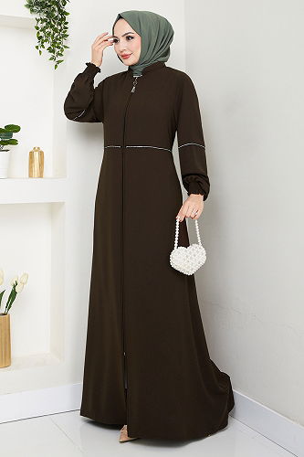 moda selvim عباءة بني 1006ESL1097-M - Thumbnail