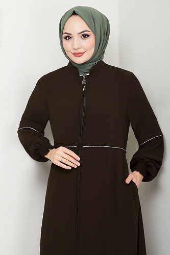 moda selvim عباءة بني 1006ESL1097-M - Thumbnail