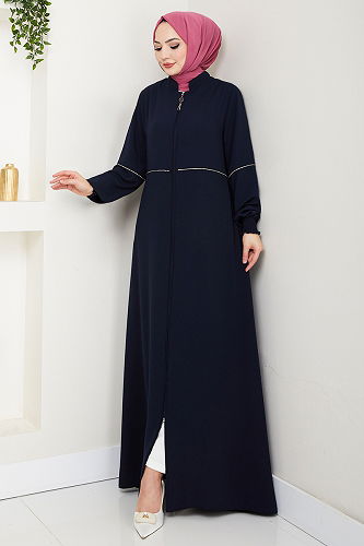 moda selvim Abaya 1006ESL1097-M Navy Blue - Thumbnail