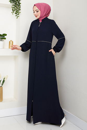 moda selvim Abaya 1006ESL1097-M Navy Blue - Thumbnail