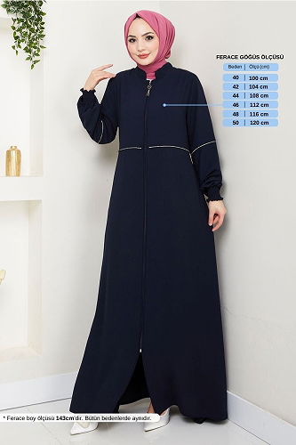 moda selvim عباءة كحلي 1006ESL1097-M - Thumbnail