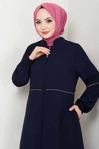 moda selvim عباءة كحلي 1006ESL1097-M - Thumbnail