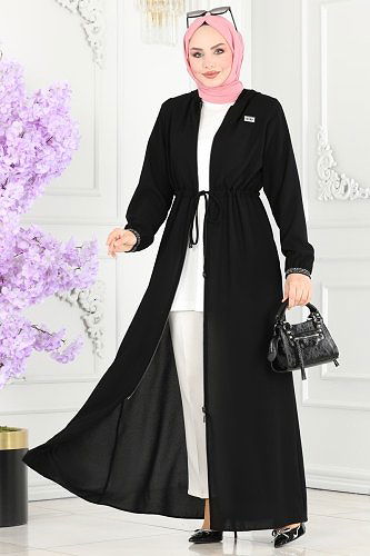 moda selvim Abaya 1006OZA857 Black - Thumbnail