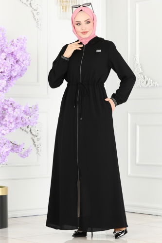 moda selvim Abaya 1006OZA857 Black - Thumbnail