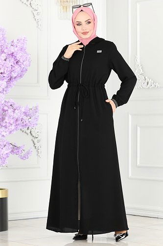 moda selvim Abaya 1006OZA857 Black - Thumbnail
