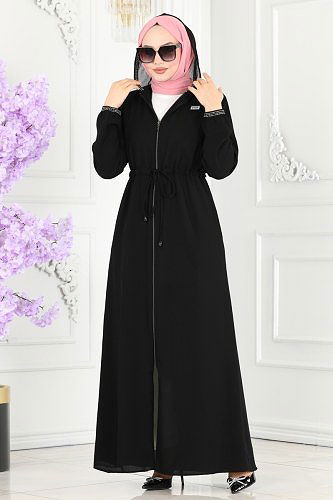 moda selvim Abaya 1006OZA857 Black - Thumbnail