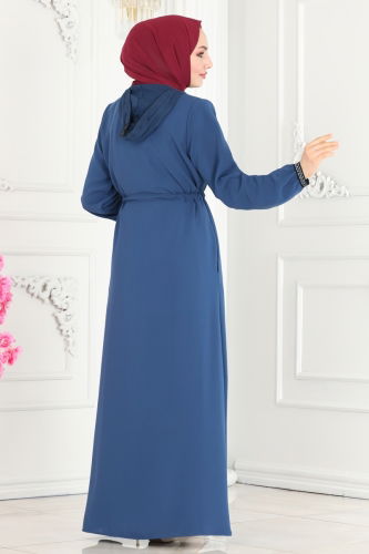 moda selvim Abaya 1006OZA857 Indigo - Thumbnail