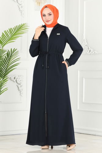 moda selvim Abaya 1006OZA857 Navy Blue - Thumbnail