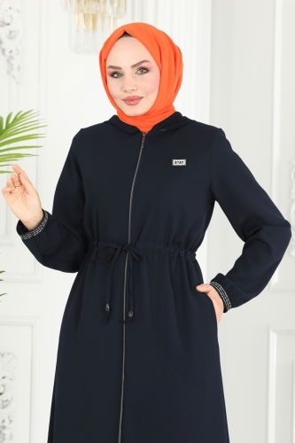 moda selvim Abaya 1006OZA857 Navy Blue - Thumbnail