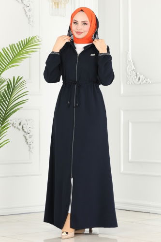 moda selvim Abaya 1006OZA857 Navy Blue - Thumbnail