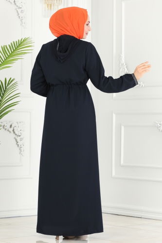 moda selvim Abaya 1006OZA857 Navy Blue - Thumbnail