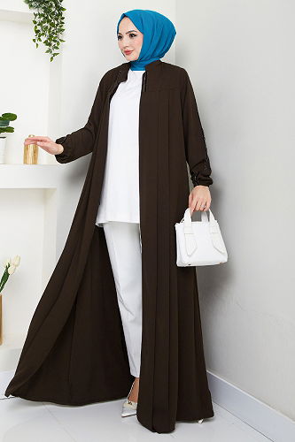 moda selvim Abaya 1007ESL1097-M Brown - Thumbnail