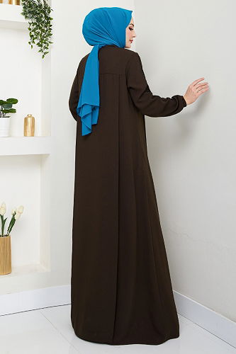 moda selvim Abaya 1007ESL1097-M Brown - Thumbnail