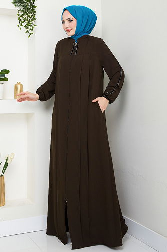 moda selvim عباءة بني 1007ESL1097-M - Thumbnail