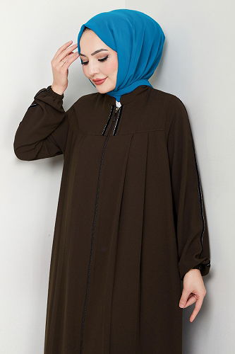 moda selvim عباءة بني 1007ESL1097-M - Thumbnail