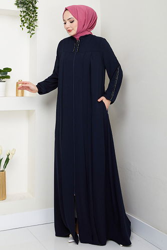 moda selvim Abaya 1007ESL1097-M Navy Blue - Thumbnail