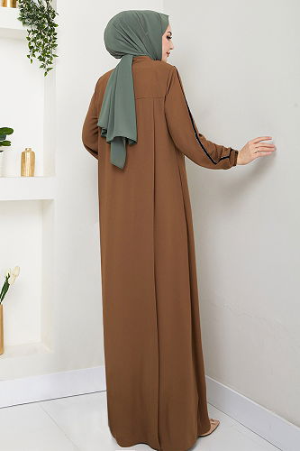 moda selvim Abaya 1007ESL1097-M Tan - Thumbnail