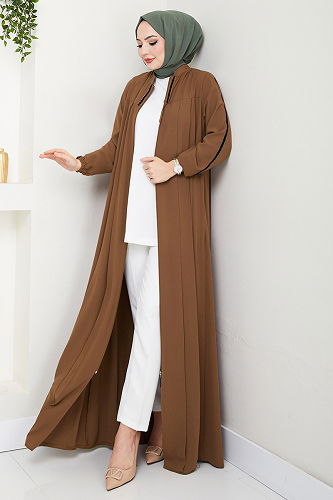 moda selvim عباءة عسلي 1007ESL1097-M - Thumbnail