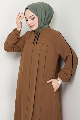 moda selvim عباءة عسلي 1007ESL1097-M - Thumbnail