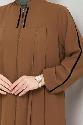 moda selvim عباءة عسلي 1007ESL1097-M - Thumbnail