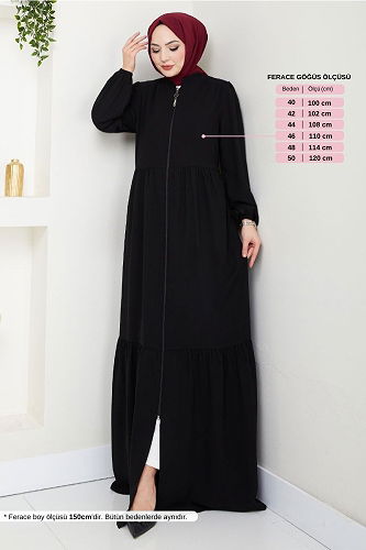 moda selvim عباءة أسود 1008ESL1097-M - Thumbnail