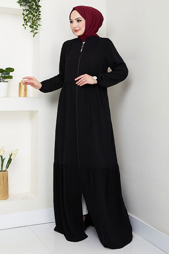 moda selvim عباءة أسود 1008ESL1097-M - Thumbnail