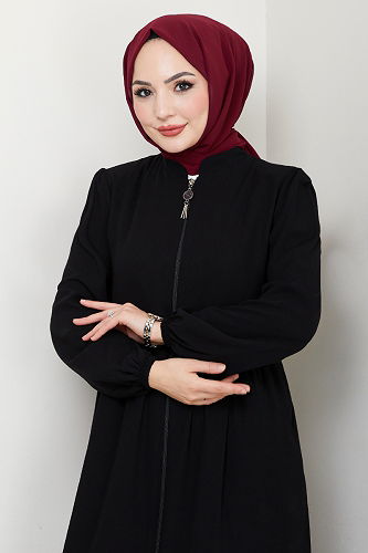 moda selvim عباءة أسود 1008ESL1097-M - Thumbnail