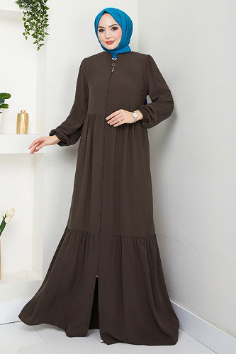 moda selvim Abaya 1008ESL1097-M Brown - Thumbnail