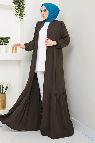 moda selvim Abaya 1008ESL1097-M Brown - Thumbnail
