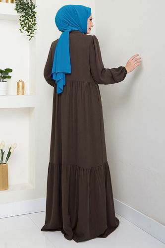 moda selvim عباءة بني 1008ESL1097-M - Thumbnail