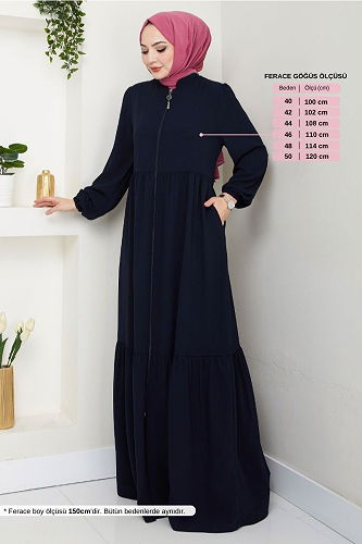moda selvim Abaya 1008ESL1097-M Navy Blue - Thumbnail