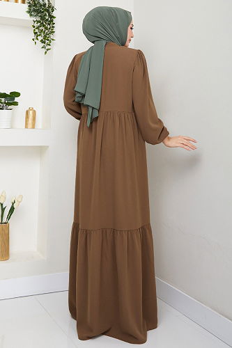 moda selvim Abaya 1008ESL1097-M Tan - Thumbnail