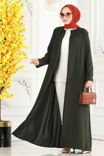 moda selvim Abaya 1011OZA857 Khaki - Thumbnail