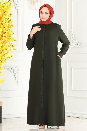 moda selvim Abaya 1011OZA857 Khaki - Thumbnail