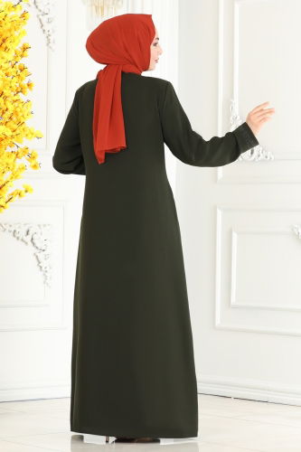 moda selvim Abaya 1011OZA857 Khaki - Thumbnail